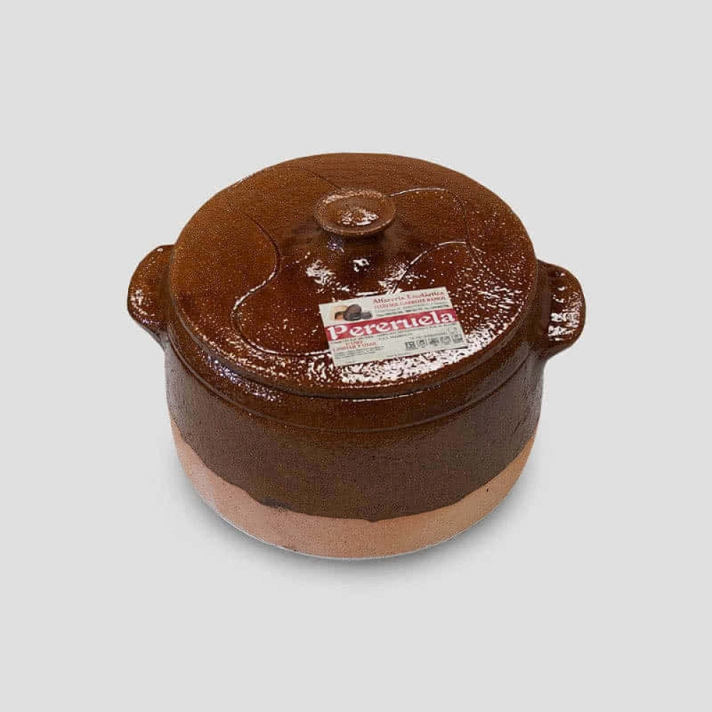 Olla de barro redonda con tapa